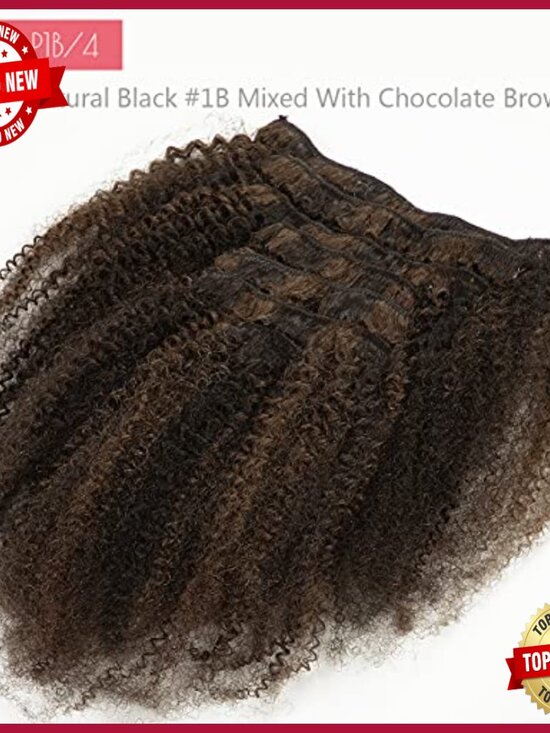 20 Inch Human Hair Clip-In Extensions, Afro Kinky Curly 120g